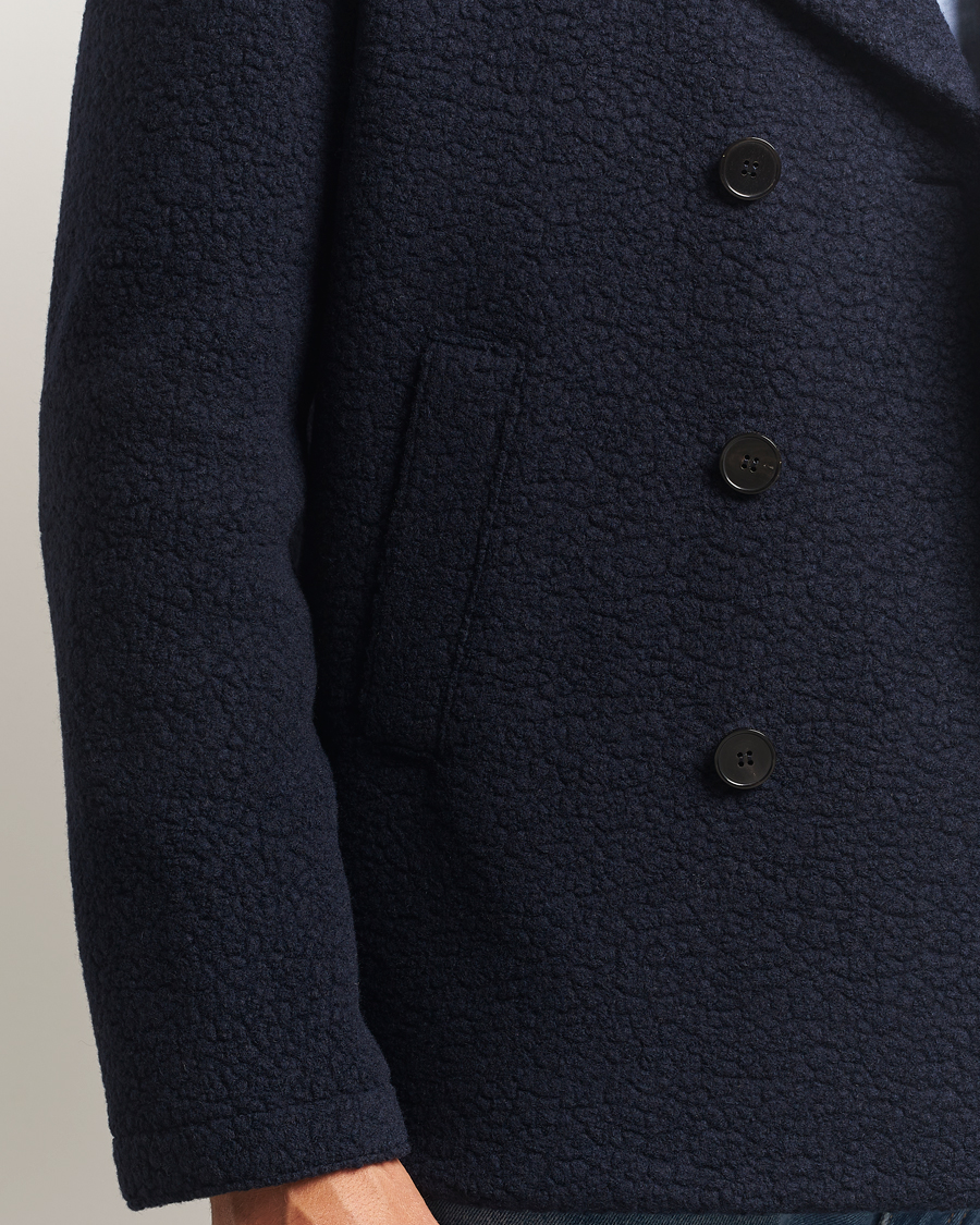 Men | Coats & Jackets | Harris Wharf London | Boucle Peacoat Navy