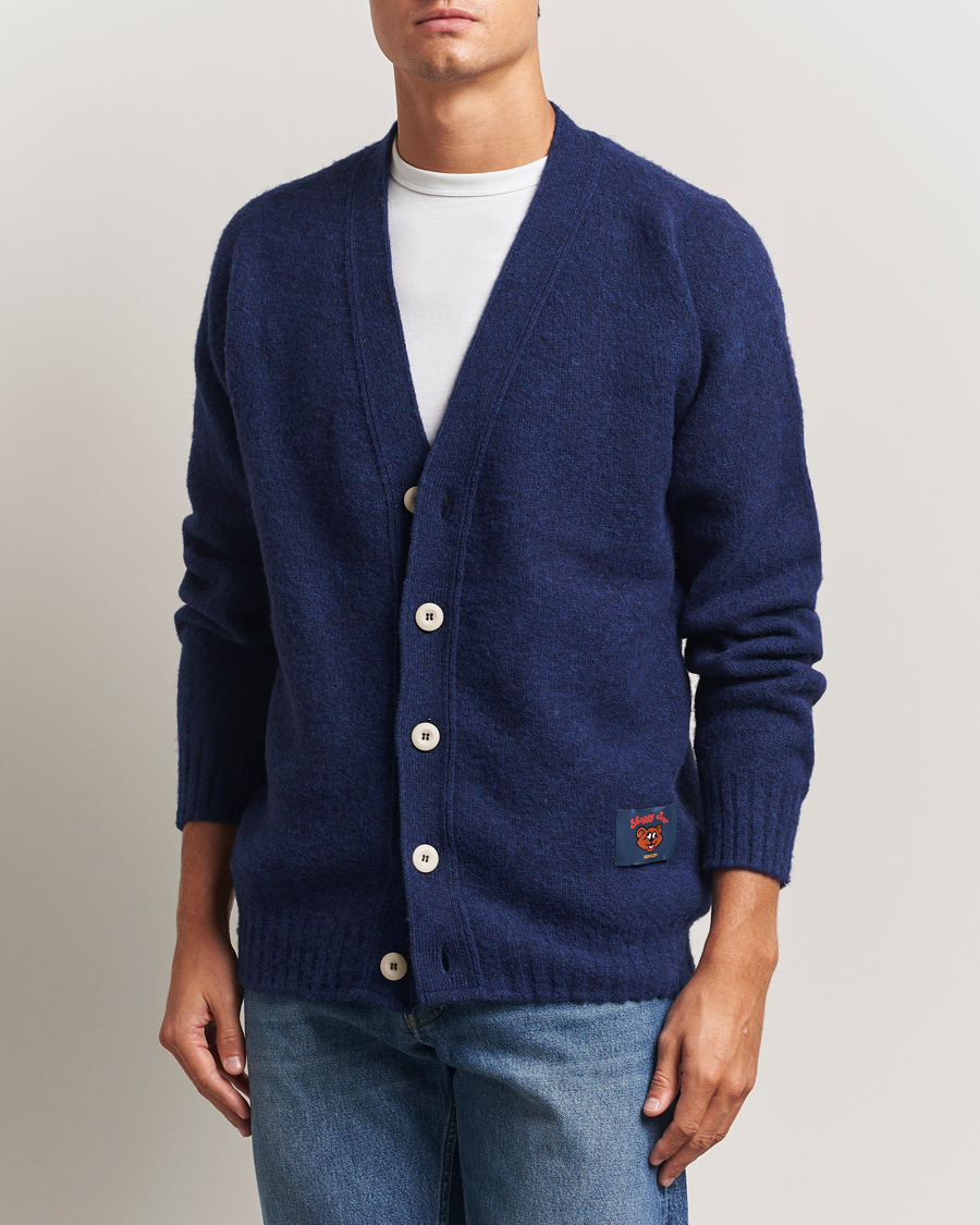 John Smedley Shadow Tipped Sea Island Cotton Cardigan Navy at