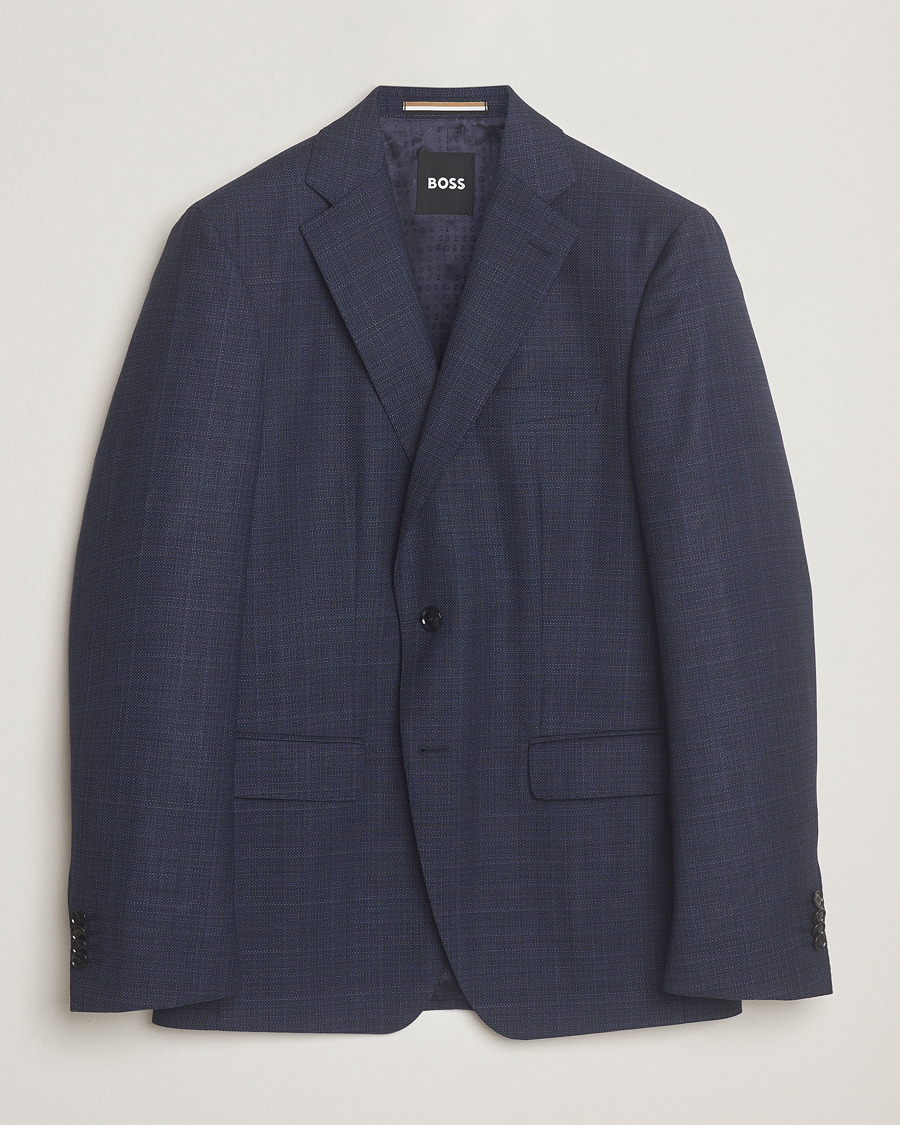 Men | Blazers | BOSS BLACK | Hutson Wool Checked Blazer Open Blue