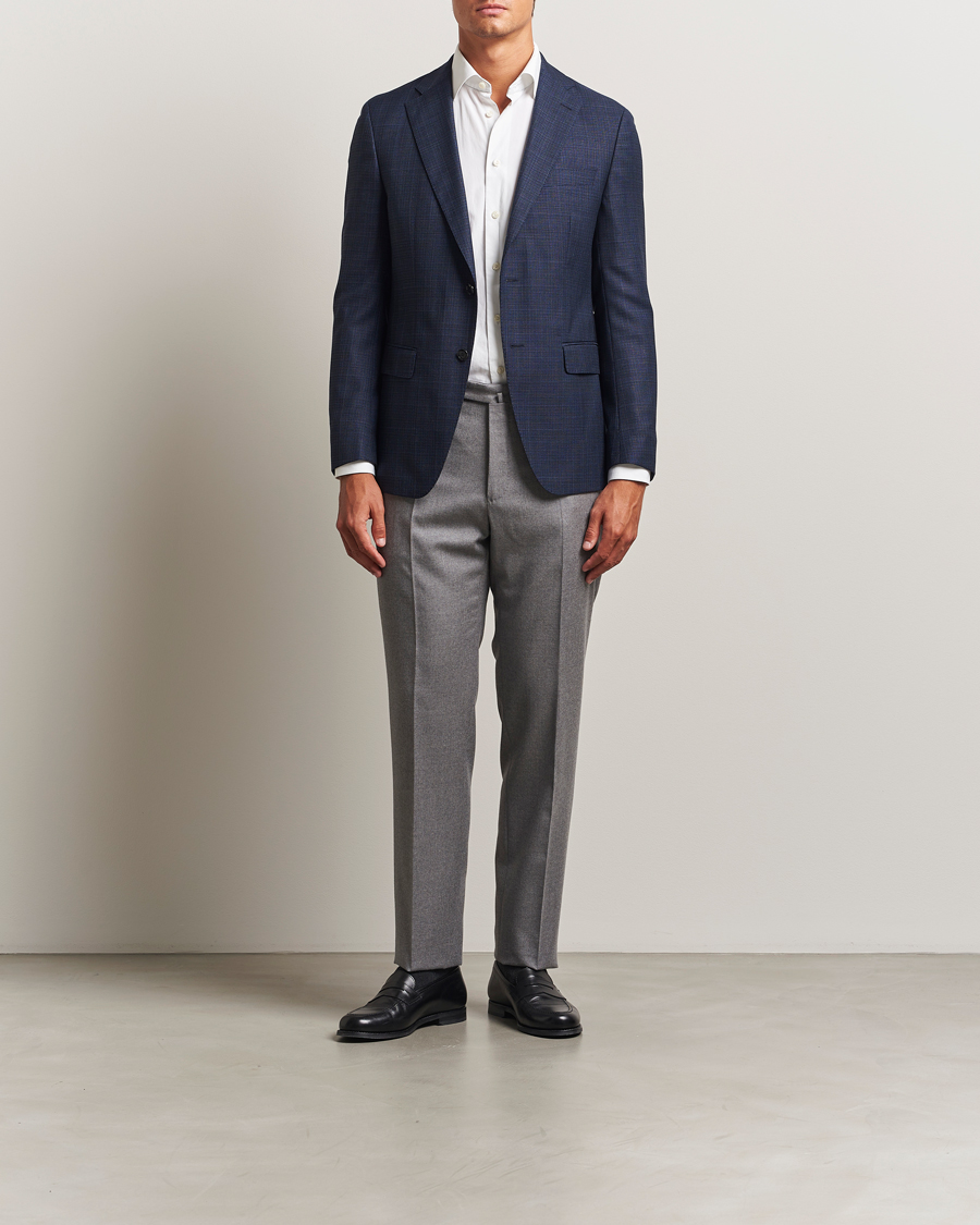 Men | Blazers | BOSS BLACK | Hutson Wool Checked Blazer Open Blue