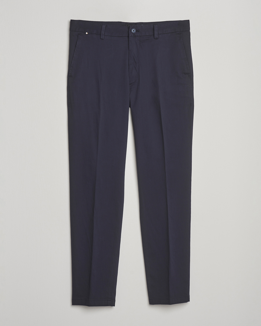 Men | Trousers | BOSS BLACK | Kane Brushed Cotton Pleated Trousers Dark Blue