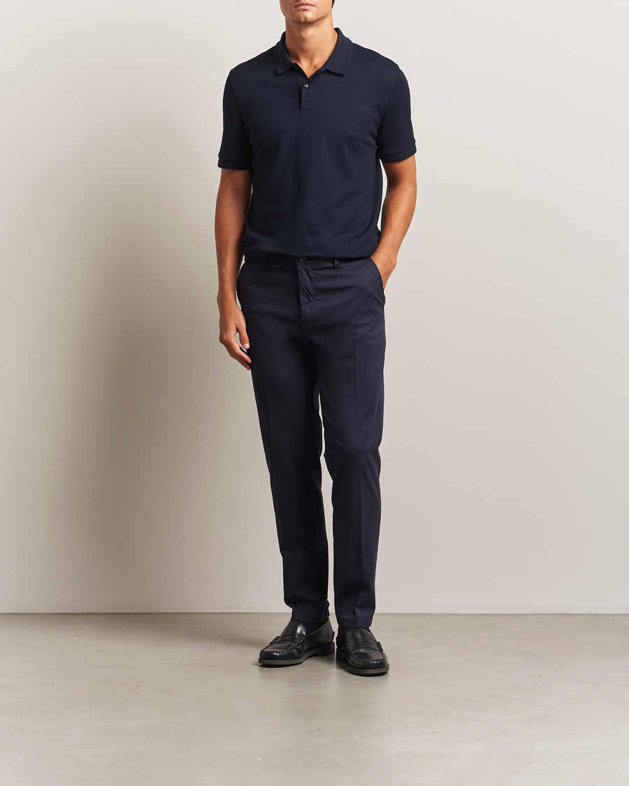 Men | Trousers | BOSS BLACK | Kane Brushed Cotton Pleated Trousers Dark Blue