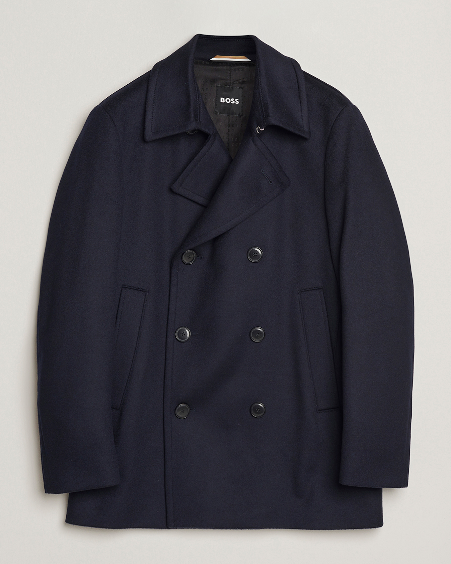 Men | Coats & Jackets | BOSS BLACK | Hyde Wool Peacoat Dark Blue