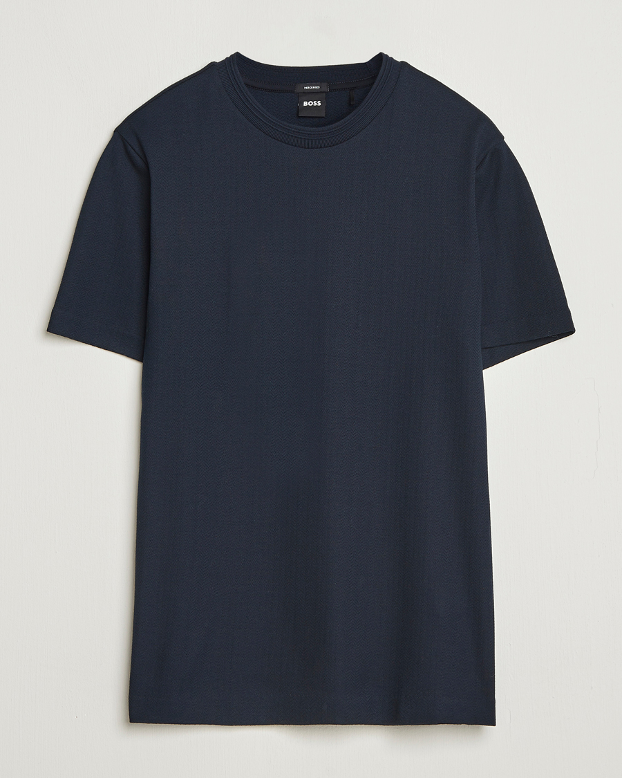 Men | T-Shirts | BOSS BLACK | Thompson Structured Crew Neck T-Shirt Dark Blue