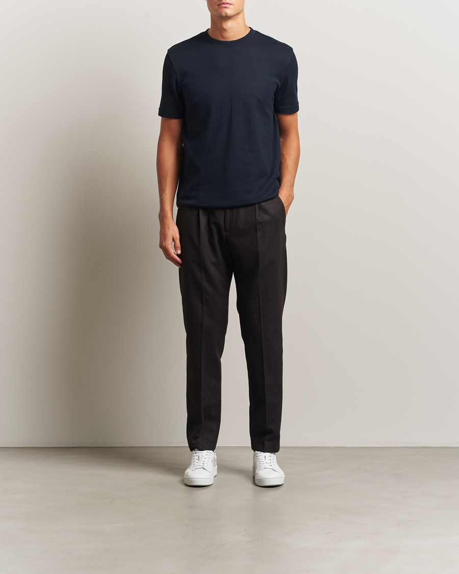 Men | T-Shirts | BOSS BLACK | Thompson Structured Crew Neck T-Shirt Dark Blue