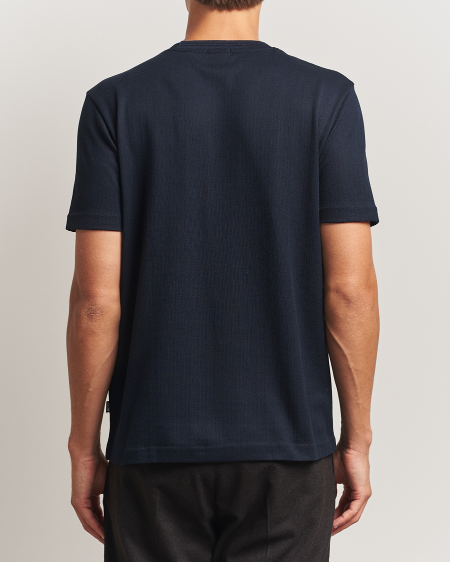 Men | T-Shirts | BOSS BLACK | Thompson Structured Crew Neck T-Shirt Dark Blue