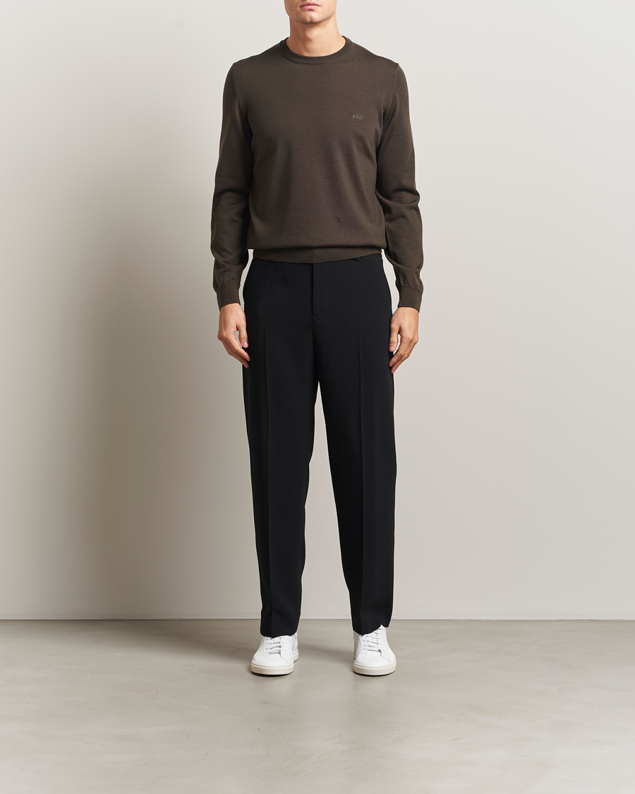 Men | Sweaters & Knitwear | BOSS BLACK | Botto Merino Knitted Pullover Open Green