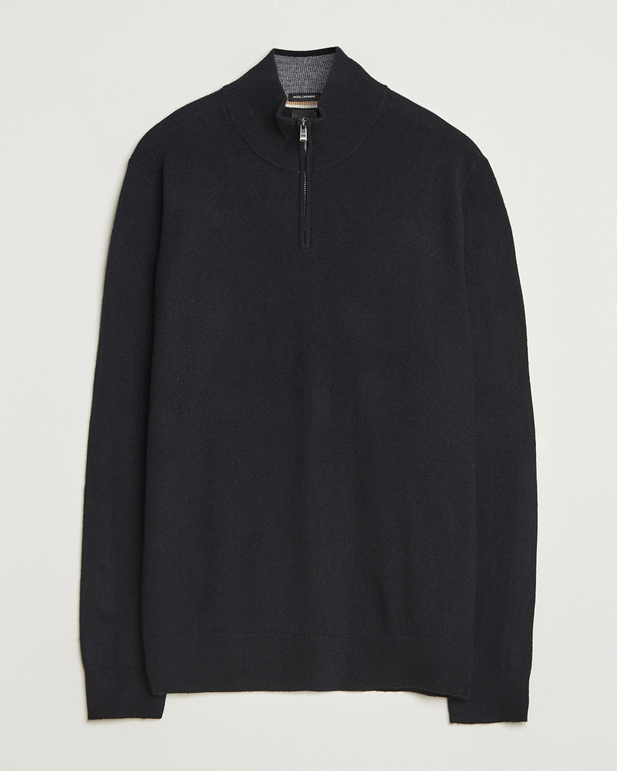 Men | Sweaters & Knitwear | BOSS BLACK | Hemarlo Wool/Cashmere Half Zip Black