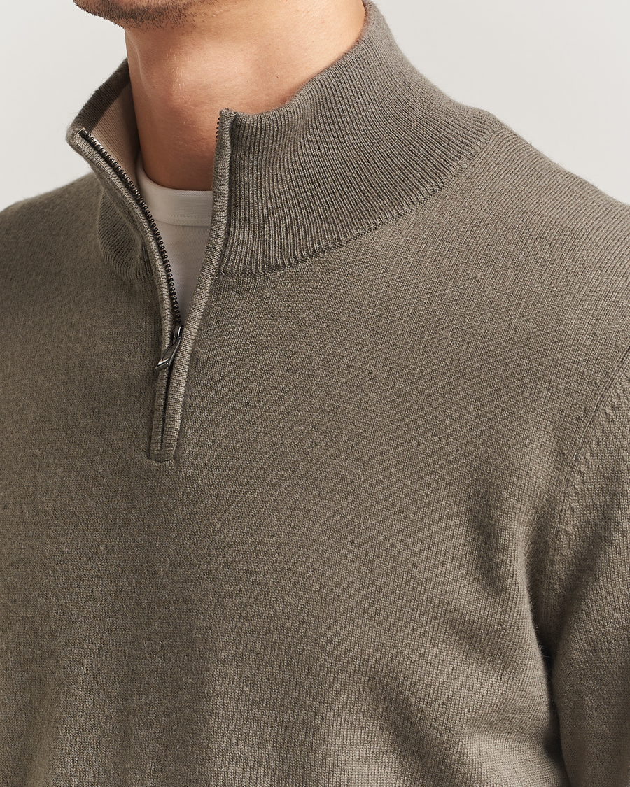 Men | Sweaters & Knitwear | BOSS BLACK | Hemarlo Wool/Cashmere Half Zip Open Brown