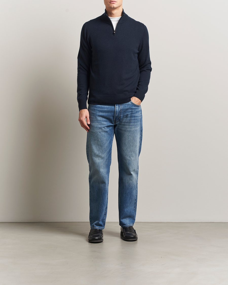 BOSS BLACK Hemarlo Wool/Cashmere Half Zip Dark Blue at CareOfCarl.com