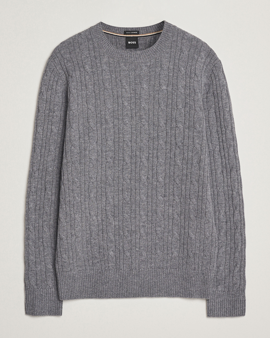 Men | Sweaters & Knitwear | BOSS BLACK | Hetico Wool/Cashmere Cable Sweater Medium Grey
