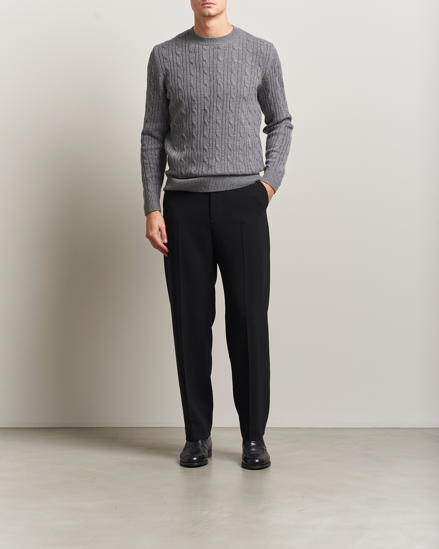 Men | Sweaters & Knitwear | BOSS BLACK | Hetico Wool/Cashmere Cable Sweater Medium Grey