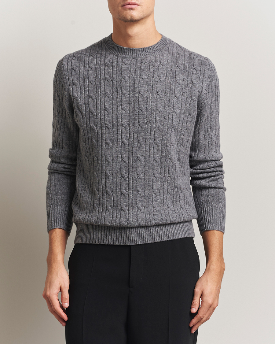 Men | Sweaters & Knitwear | BOSS BLACK | Hetico Wool/Cashmere Cable Sweater Medium Grey