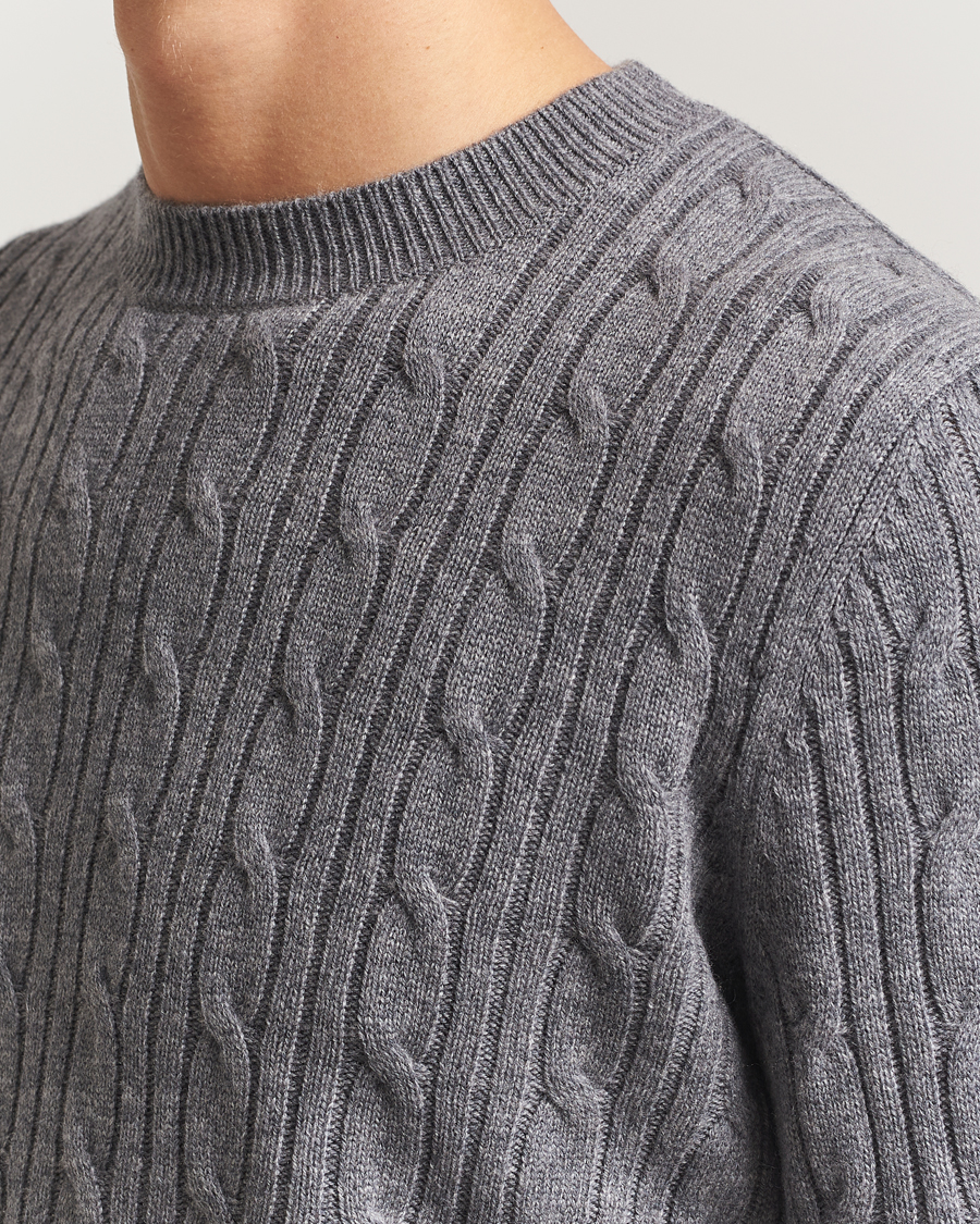 Men | Sweaters & Knitwear | BOSS BLACK | Hetico Wool/Cashmere Cable Sweater Medium Grey