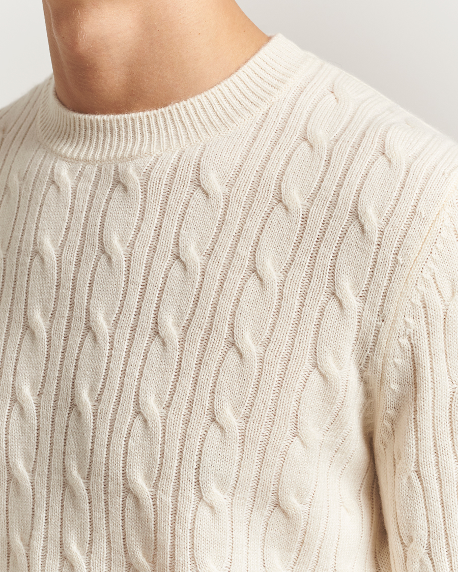 Men | Sweaters & Knitwear | BOSS BLACK | Hetico Wool/Cashmere Cable Sweater Open White