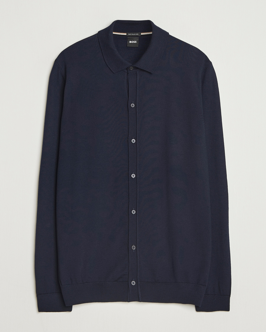 Men | Sweaters & Knitwear | BOSS BLACK | Helbert Wool Cardigan Dark Blue
