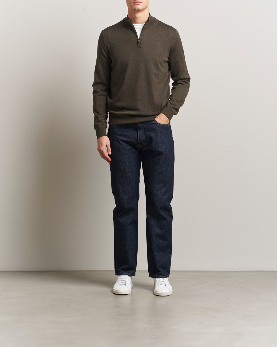 Men | Sweaters & Knitwear | BOSS BLACK | Ebenji Merino Knitted Half Zip Open Green