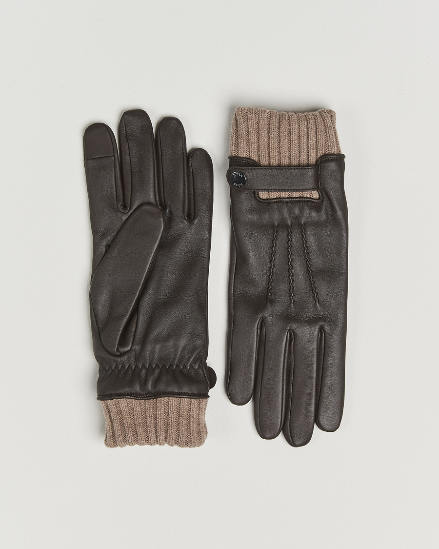 Men | Gloves | BOSS BLACK | Hyden Leather Glove Dark Brown