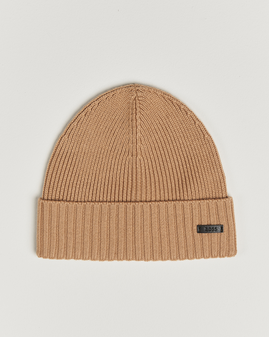 Men | Beanies | BOSS BLACK | Fati Wool Beanie Medium Beige