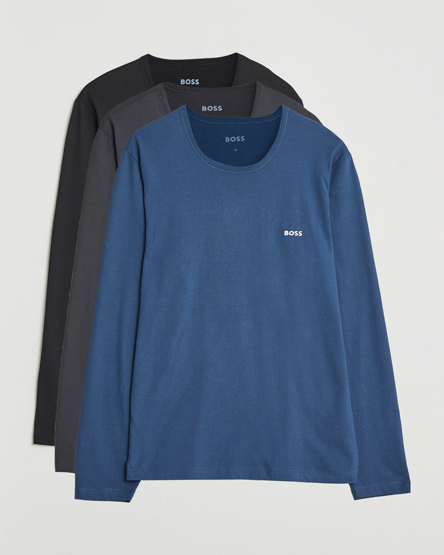 Men | T-Shirts | BOSS BLACK | 3-Pack Long Sleeve T-Shirt Grey/Blue/Black