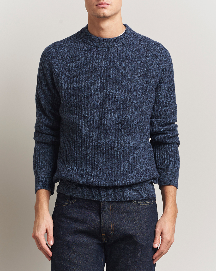 BOSS ORANGE Klacier Ribbed Wool Knitted Sweater Open Blue at