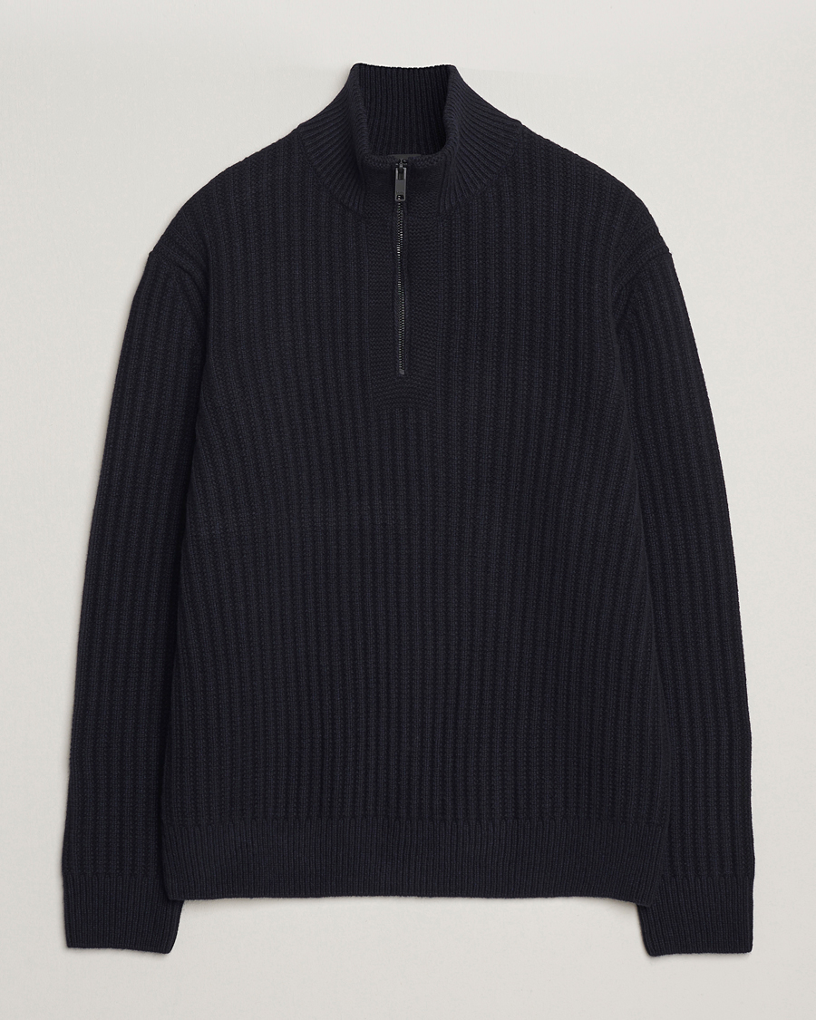 Men | Sweaters & Knitwear | BOSS ORANGE | Kwinter Ribbed Wool Knitted Half Zip Dark Blue