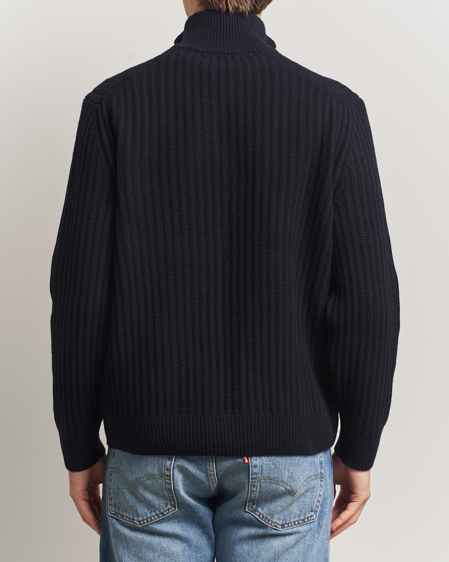 BOSS ORANGE Kwinter Ribbed Wool Knitted Half Zip Dark Blue at