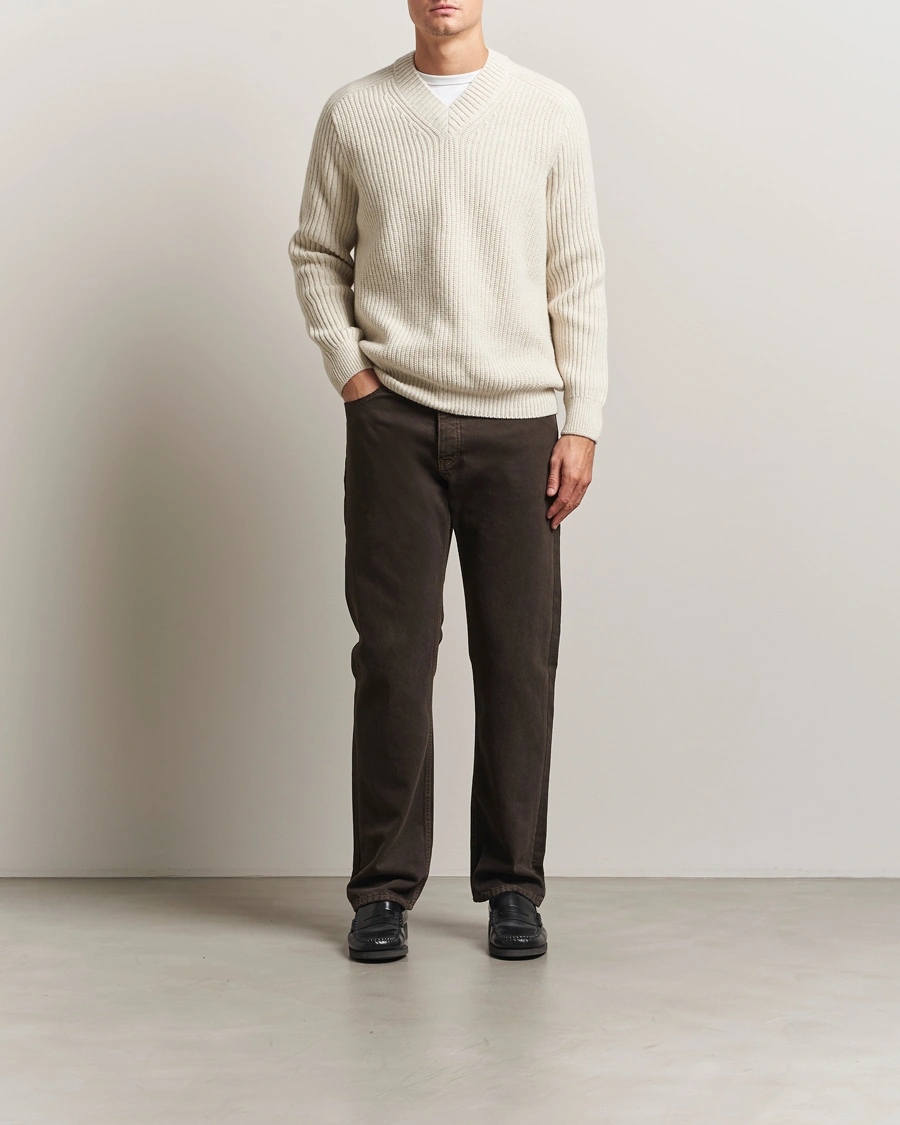 Men | Sweaters & Knitwear | BOSS ORANGE | Karinet Ribbed Wool Knitted V-Neck Light Beige