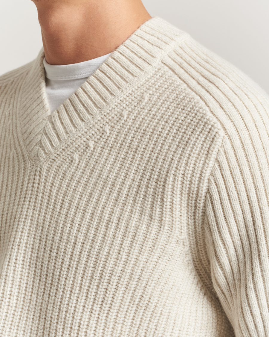 BOSS ORANGE Karinet Ribbed Wool Knitted V-Neck Light Beige at