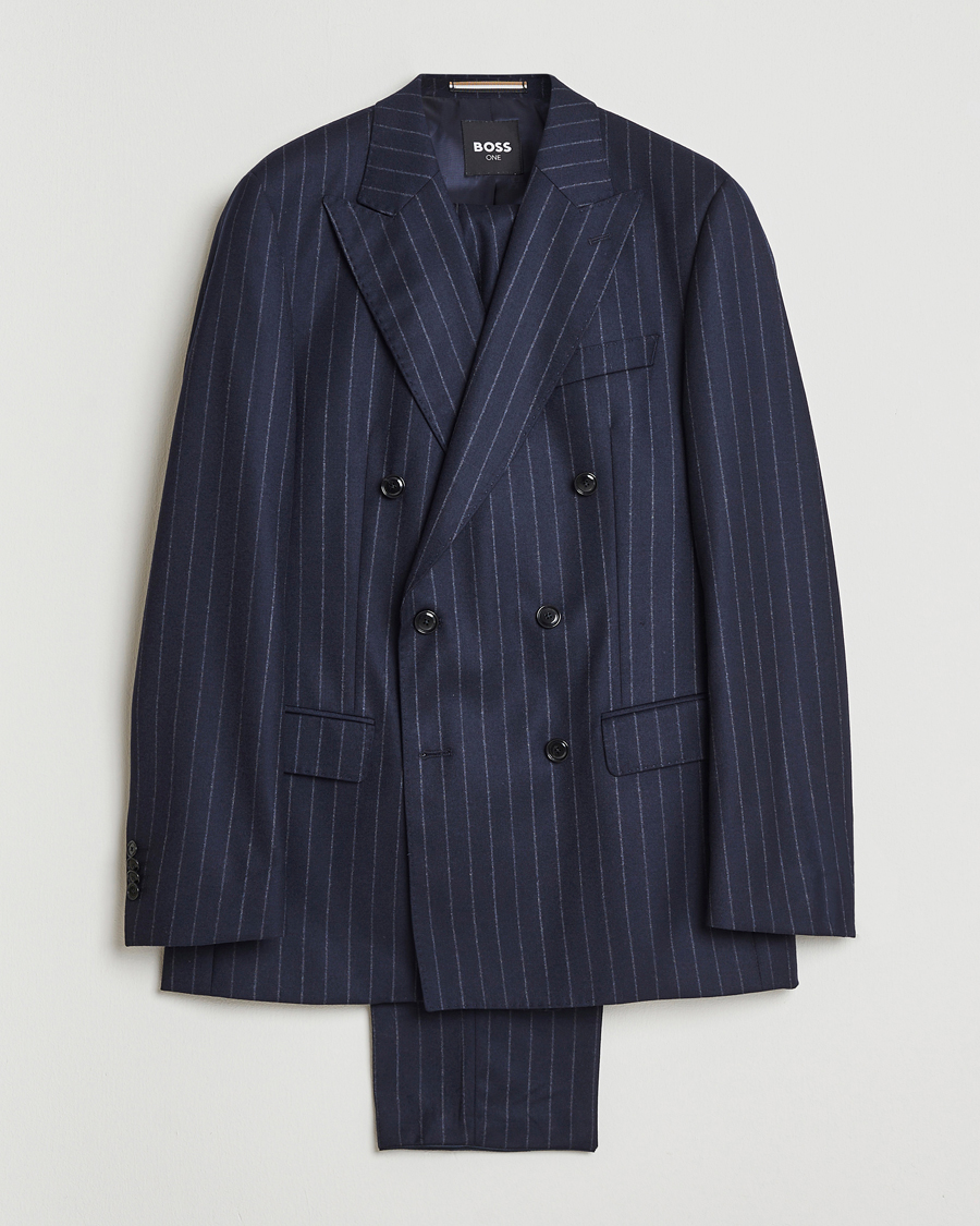 Men | Suits | BOSS BLACK | Huge Wool Double Breasted Pinstriped Suit Dark Blue