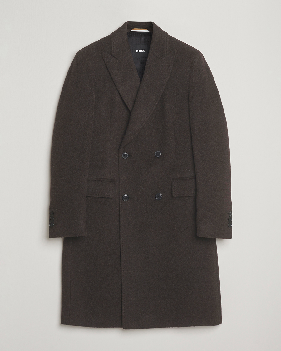 BOSS BLACK Hyde Wool/Alpaca Double Breasted Coat Dark Brown at