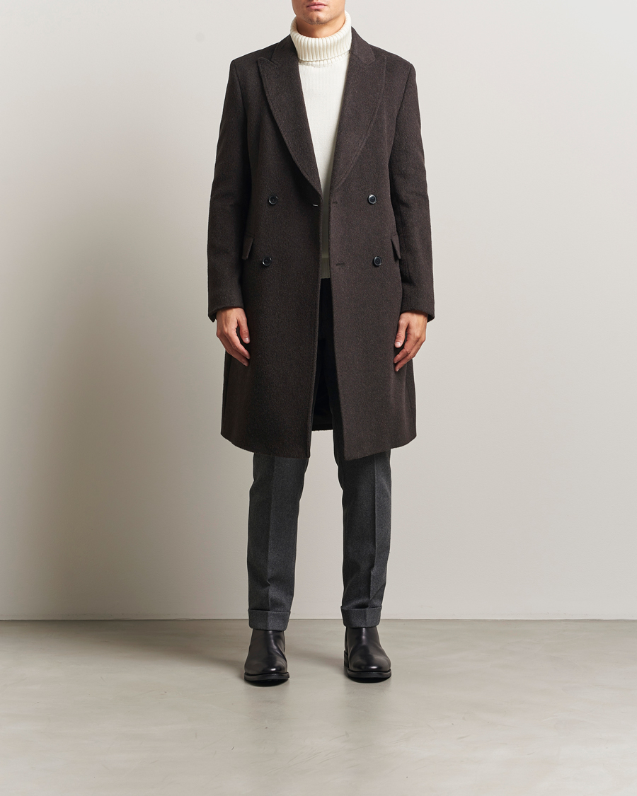 BOSS BLACK Hyde Wool/Alpaca Double Breasted Coat Dark Brown at
