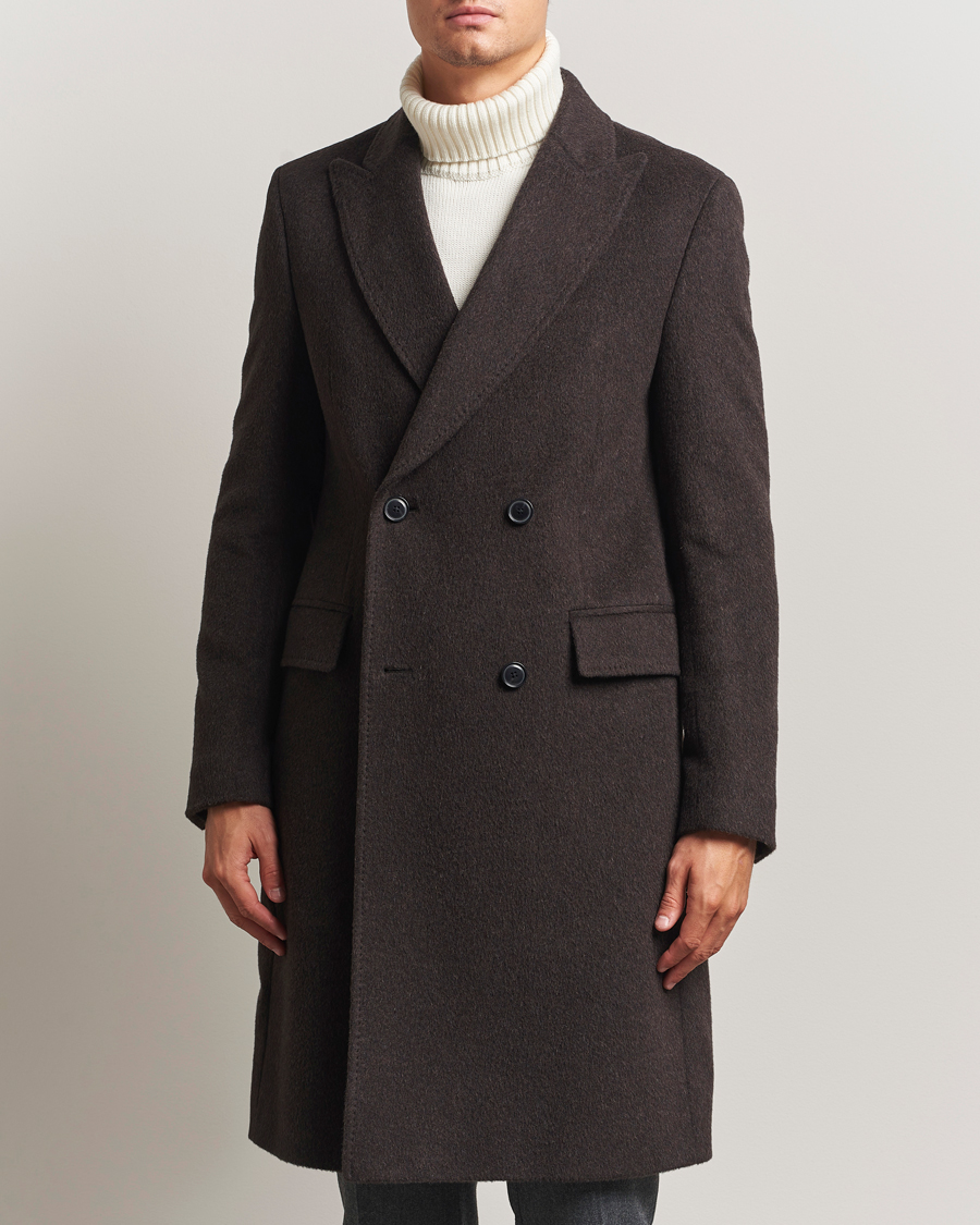 BOSS BLACK Hyde Wool/Alpaca Double Breasted Coat Dark Brown at