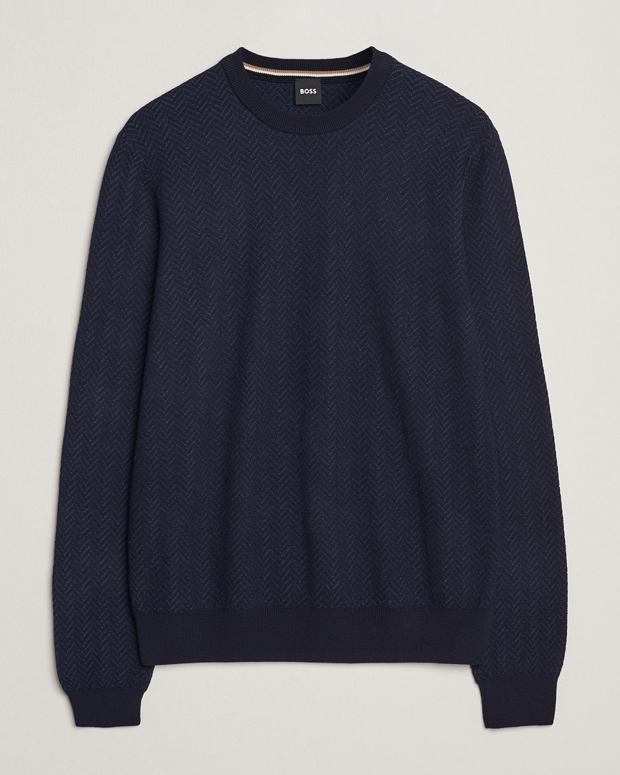 Men | Sweaters & Knitwear | BOSS BLACK | Habito Wool Knitted Sweater Dark Blue