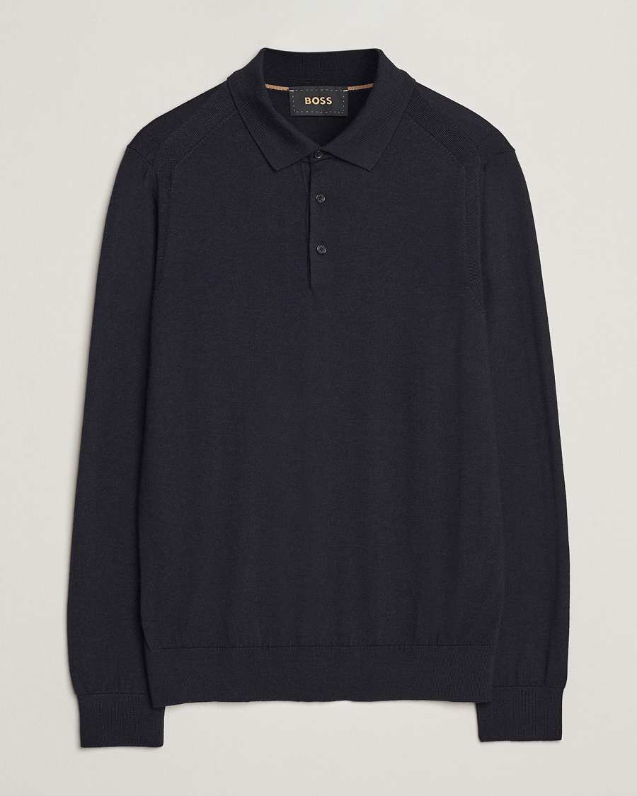 Men | Sweaters & Knitwear | BOSS CAMEL | Ovio Wool/Cashmere Knitted Polo Dark Blue