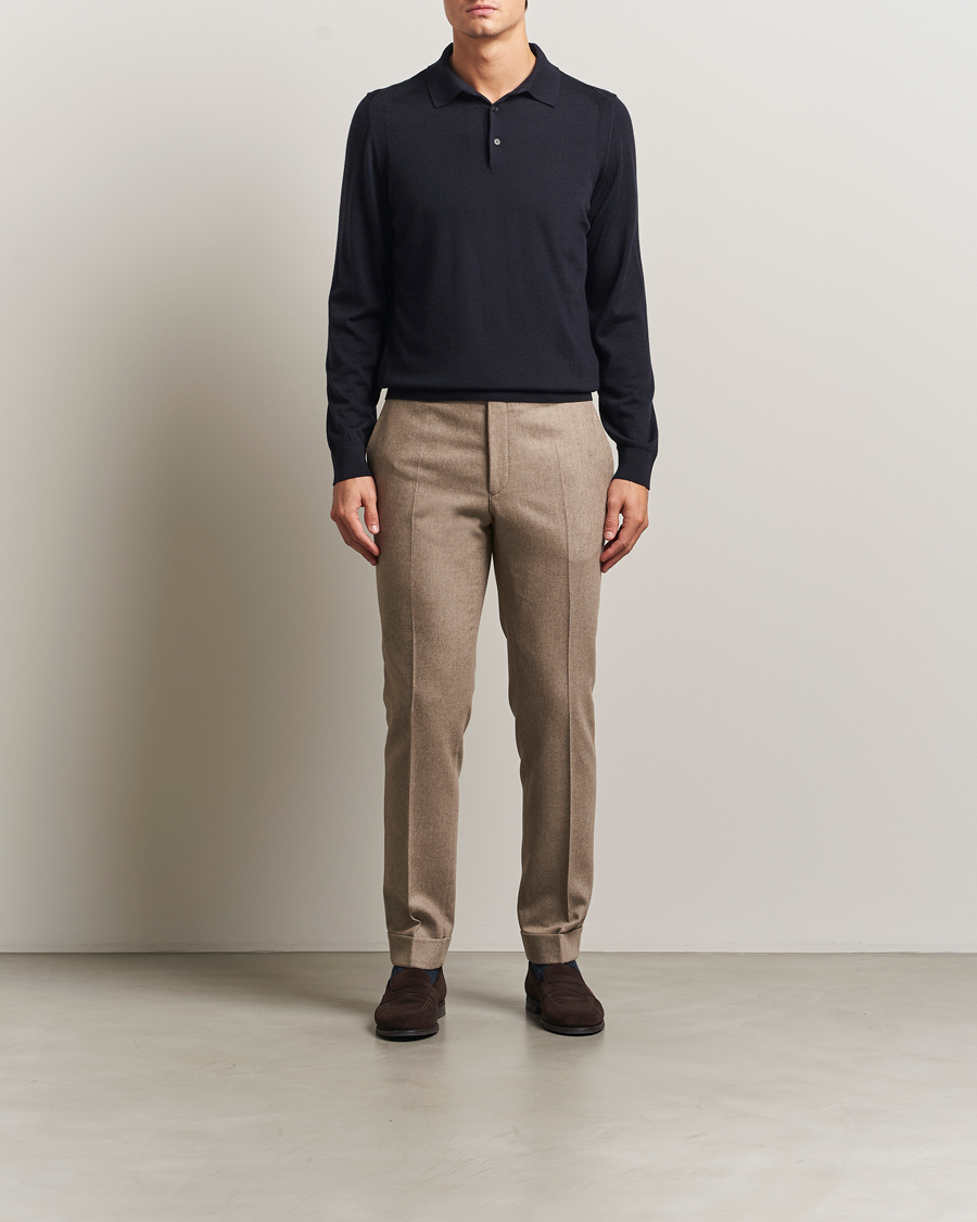 Men | Sweaters & Knitwear | BOSS CAMEL | Ovio Wool/Cashmere Knitted Polo Dark Blue