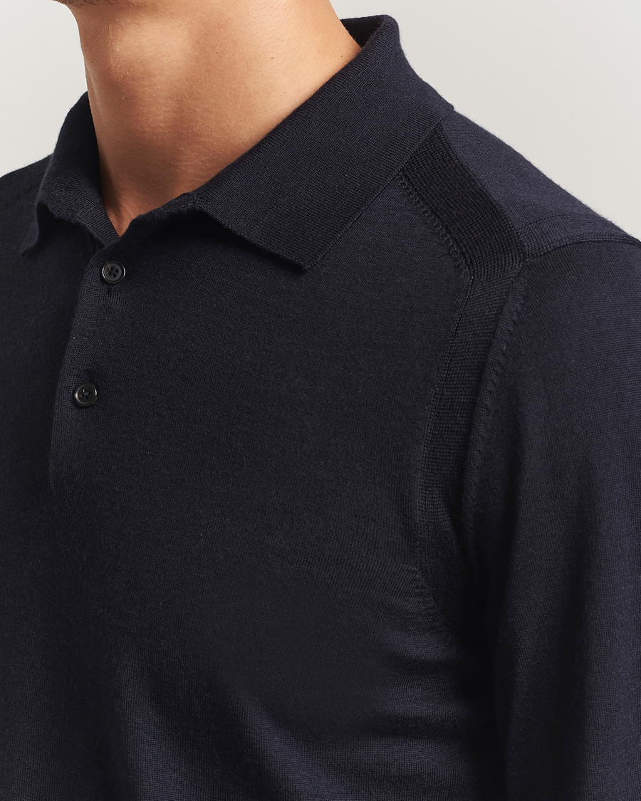 Men | Sweaters & Knitwear | BOSS CAMEL | Ovio Wool/Cashmere Knitted Polo Dark Blue