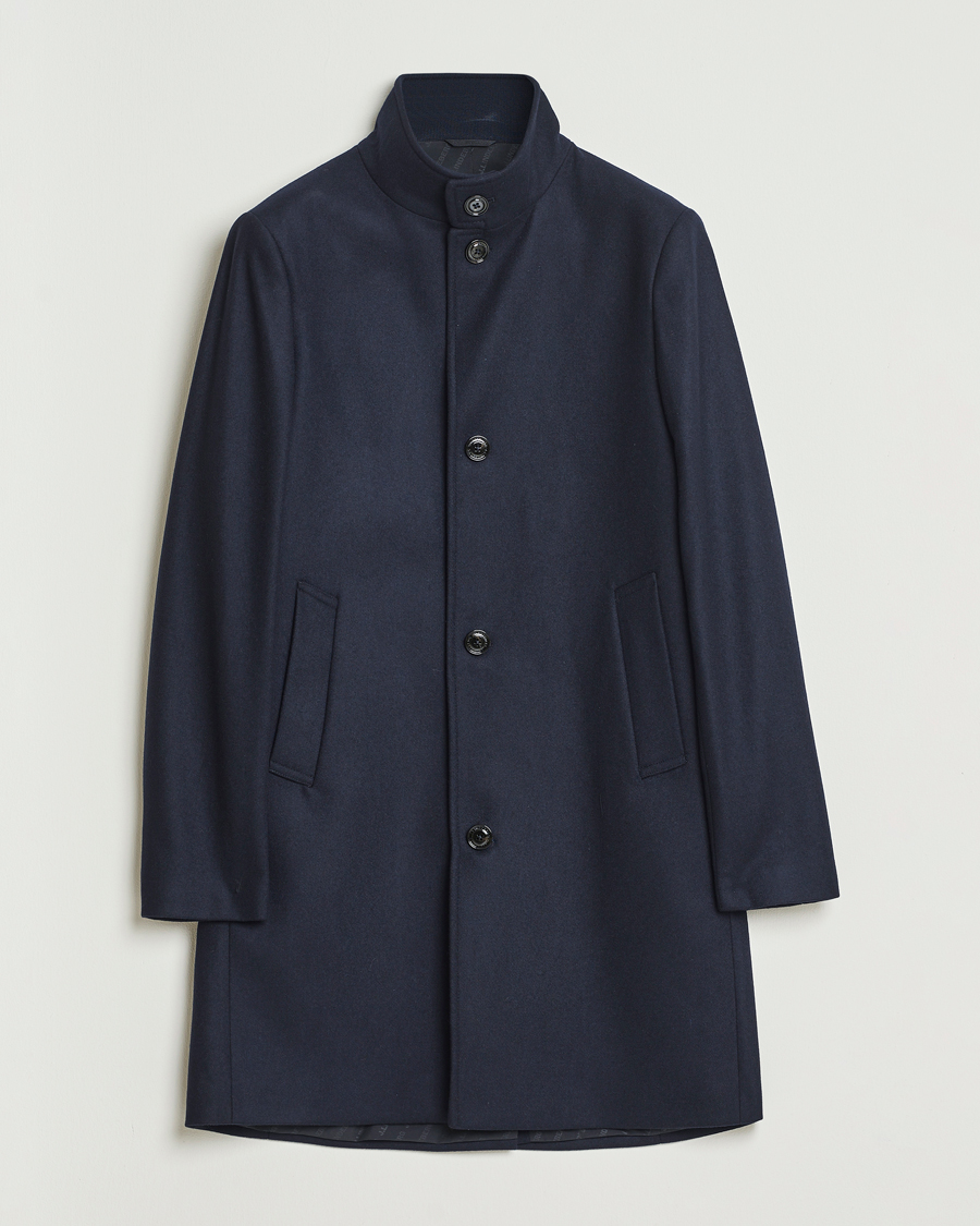 Men | Coats & Jackets | J.Lindeberg | Jesse Stand Up Wool Melton Coat Navy