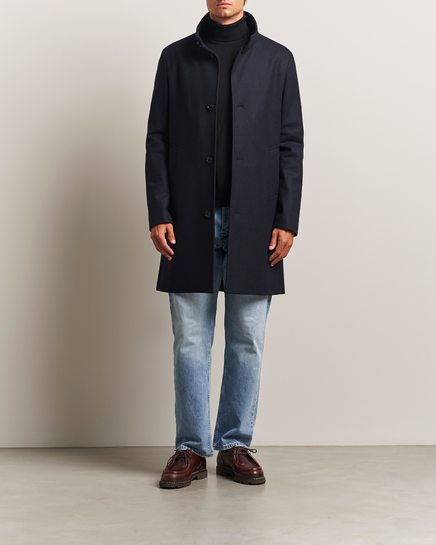 Men | Coats & Jackets | J.Lindeberg | Jesse Stand Up Wool Melton Coat Navy