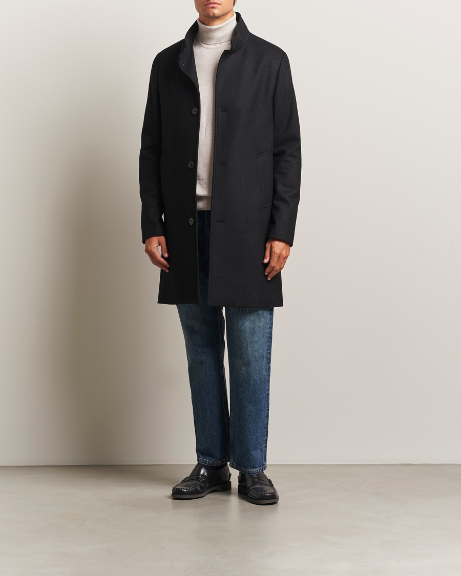 J.Lindeberg Jesse Stand Up Wool Melton Coat Black at CareOfCarl.com