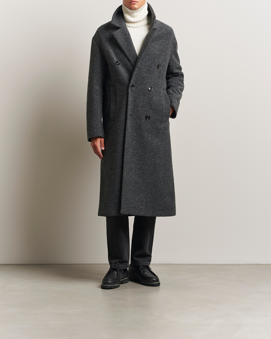 Men | Coats & Jackets | J.Lindeberg | Willy Bonded Wool Coat Dark Grey Melange