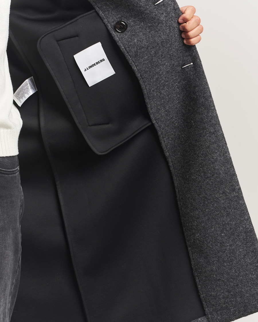 Men | Coats & Jackets | J.Lindeberg | Willy Bonded Wool Coat Dark Grey Melange