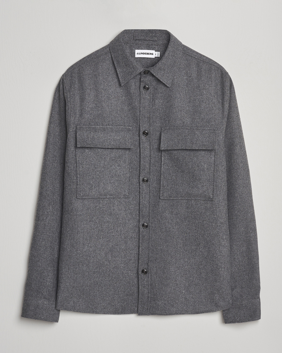 Men | Shirts | J.Lindeberg | Flat Wool Overshirt Dark Grey Melange