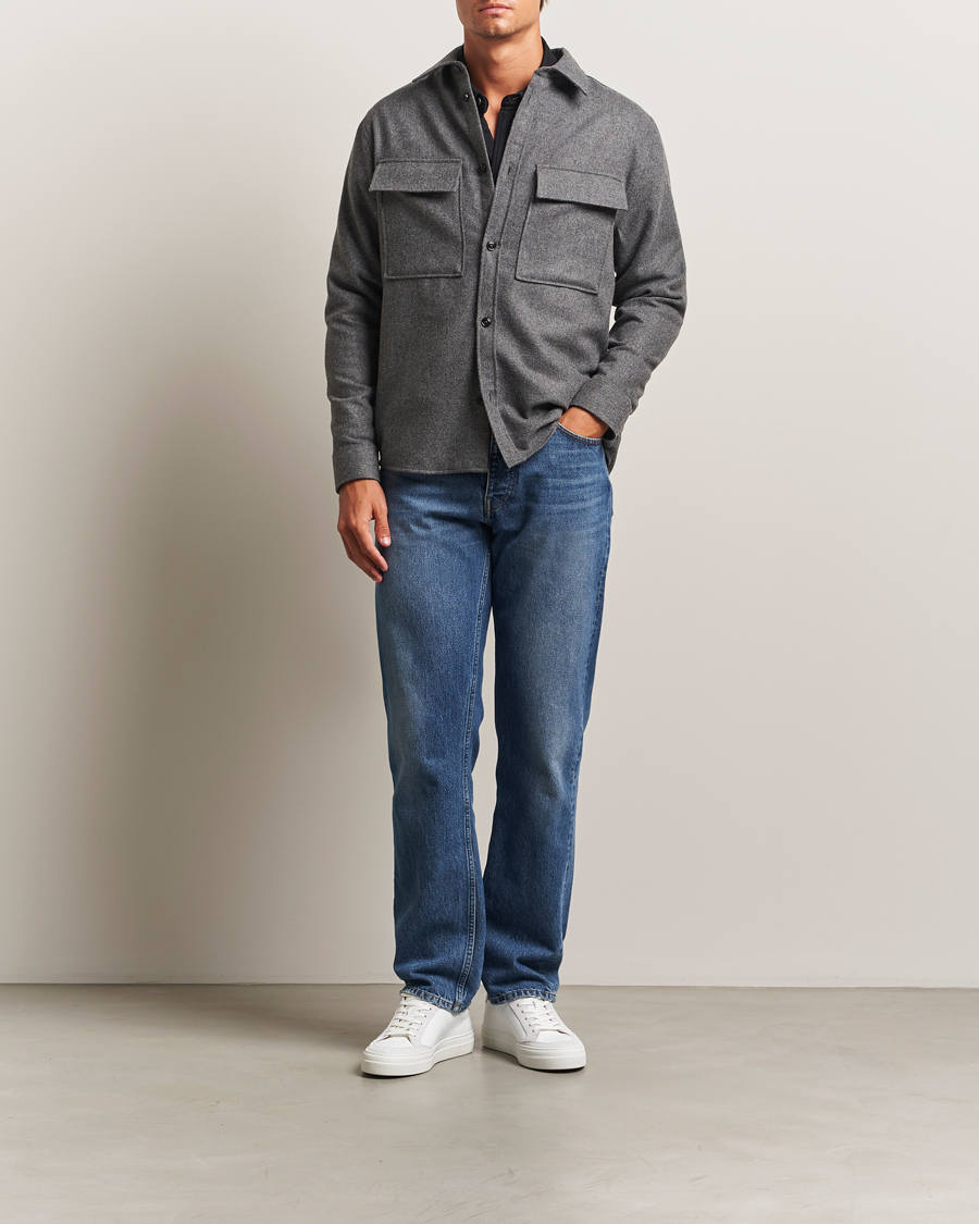 Men | Shirts | J.Lindeberg | Flat Wool Overshirt Dark Grey Melange