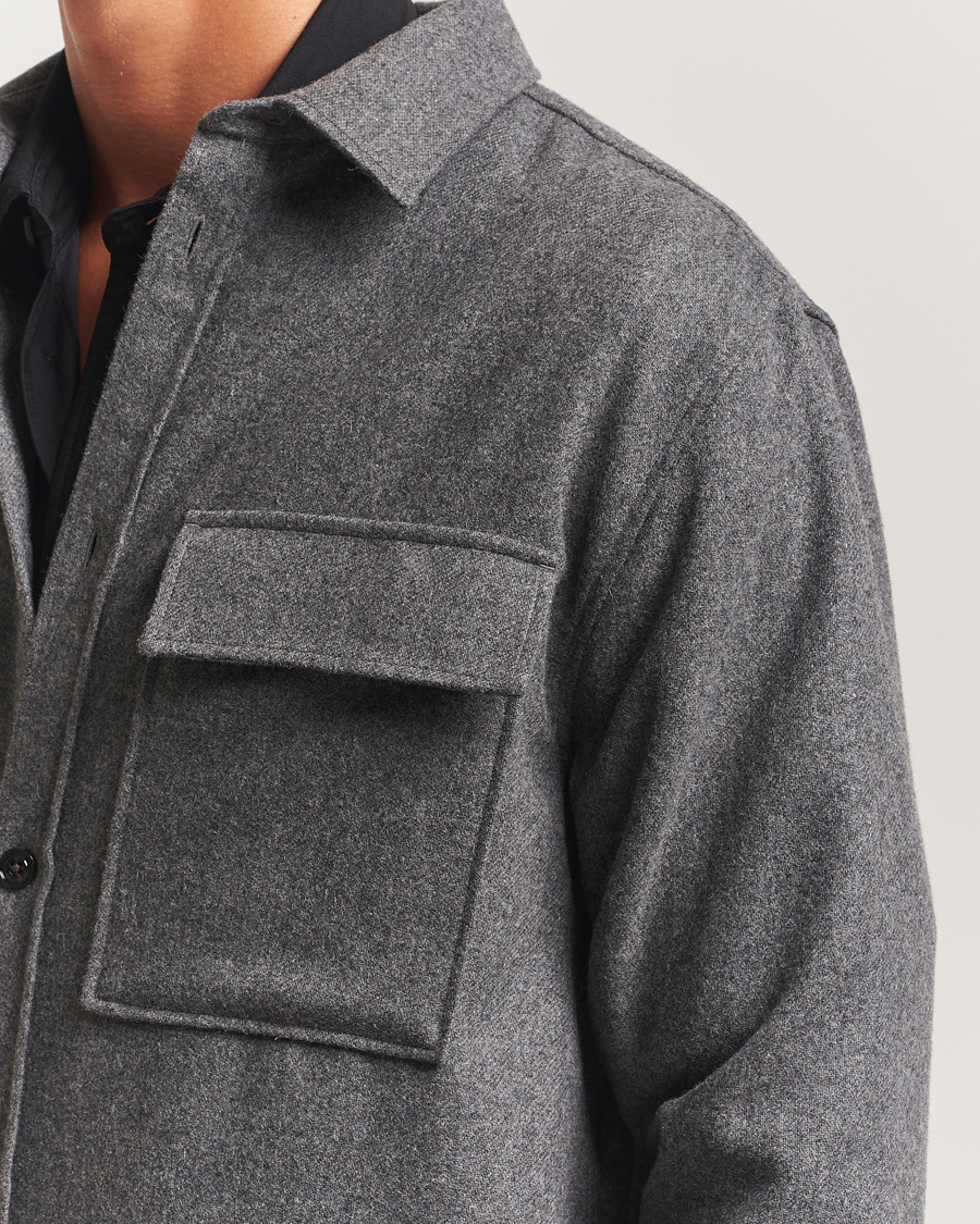 Men | Shirts | J.Lindeberg | Flat Wool Overshirt Dark Grey Melange