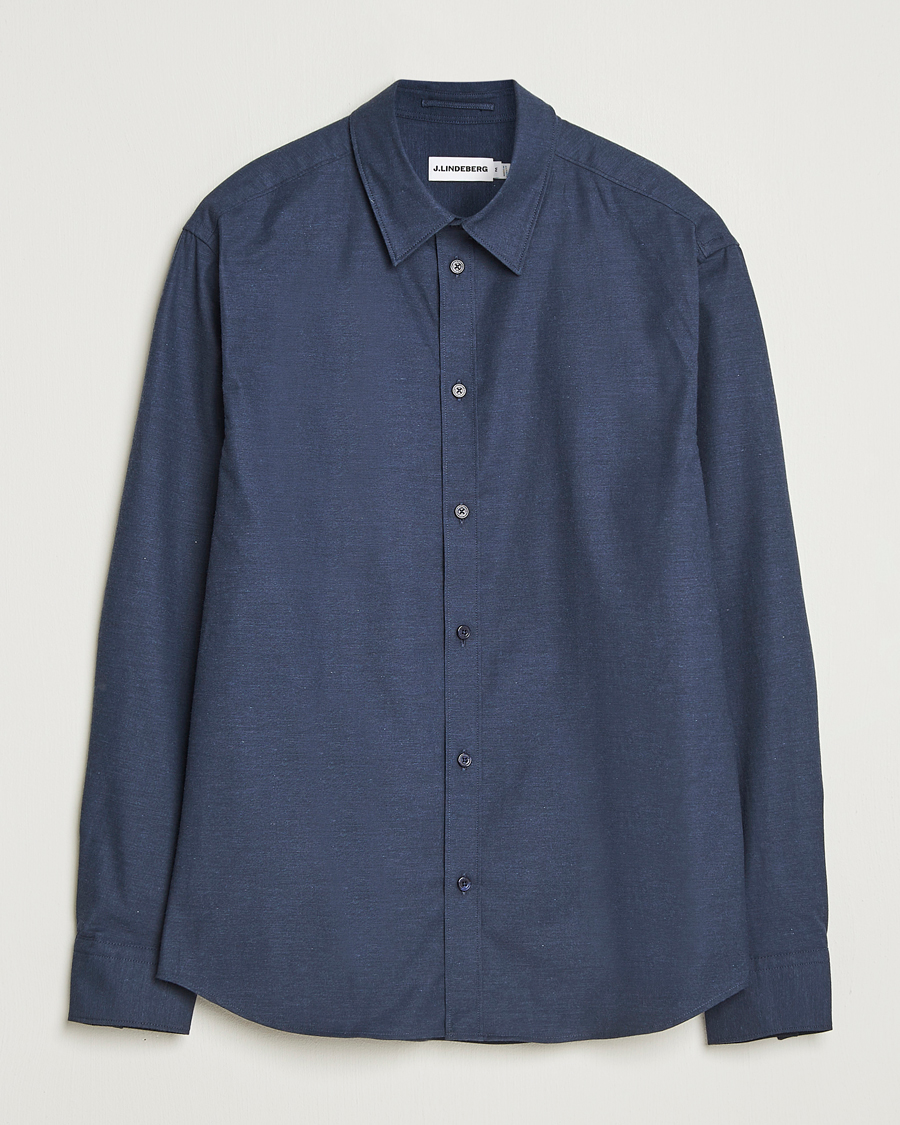 Men | Shirts | J.Lindeberg | Slim Fit Light Flannel Shirt Navy