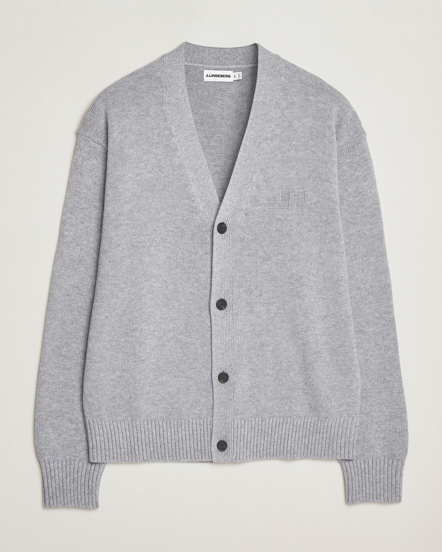Men | Sweaters & Knitwear | J.Lindeberg | Eddy Wool/Cotton Knitted Cardigan Light Grey Melange