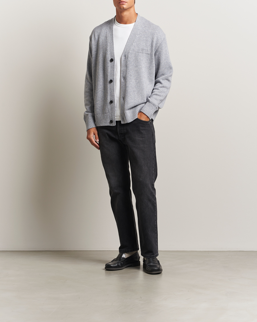 Men | Sweaters & Knitwear | J.Lindeberg | Eddy Wool/Cotton Knitted Cardigan Light Grey Melange