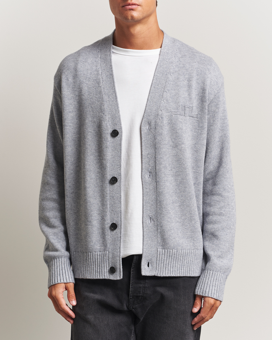 Men | Sweaters & Knitwear | J.Lindeberg | Eddy Wool/Cotton Knitted Cardigan Light Grey Melange