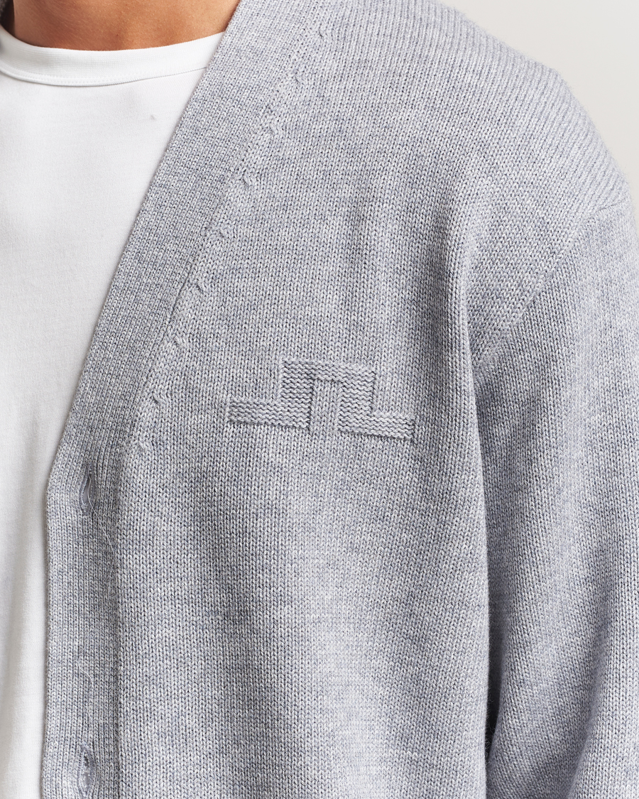 Men | Sweaters & Knitwear | J.Lindeberg | Eddy Wool/Cotton Knitted Cardigan Light Grey Melange